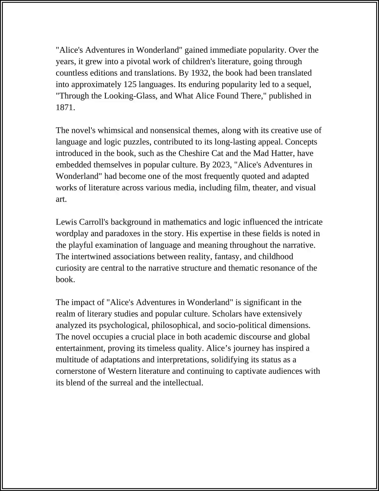 Alice in Wonderland Study Guide 4