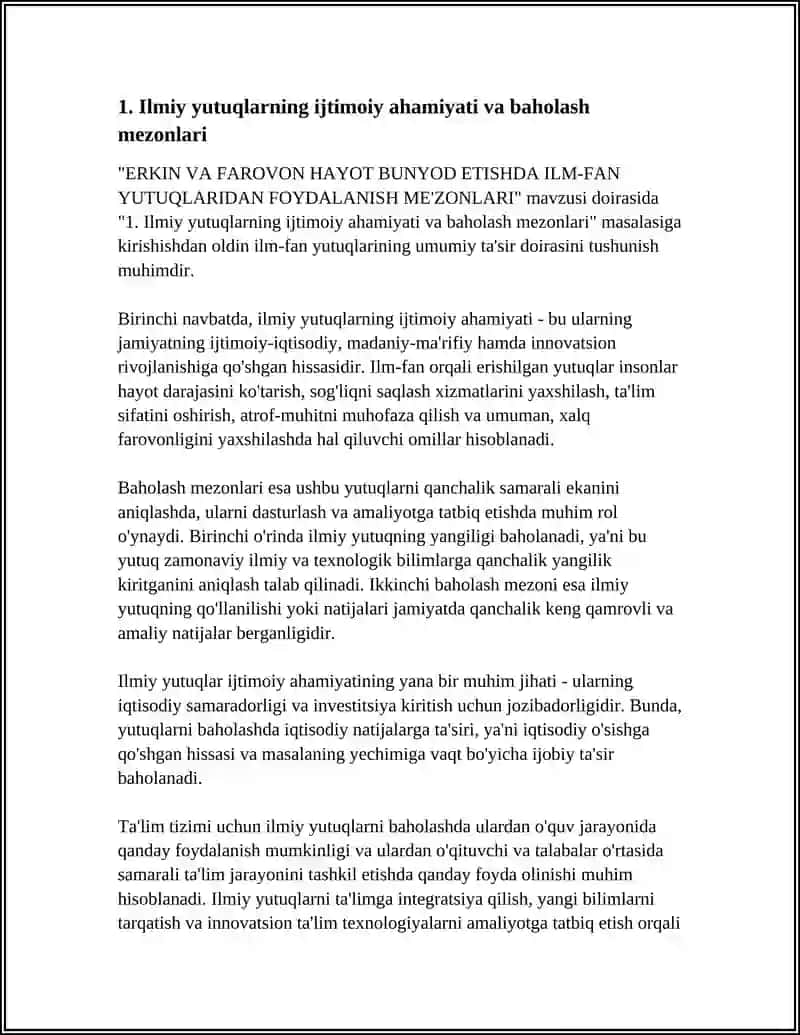 ERKIN VA FAROVON HAYOT BUNYOD ETISHDA ILM-FAN YUTUQLARIDAN FOYDALANISH ME'ZONLARI 4
