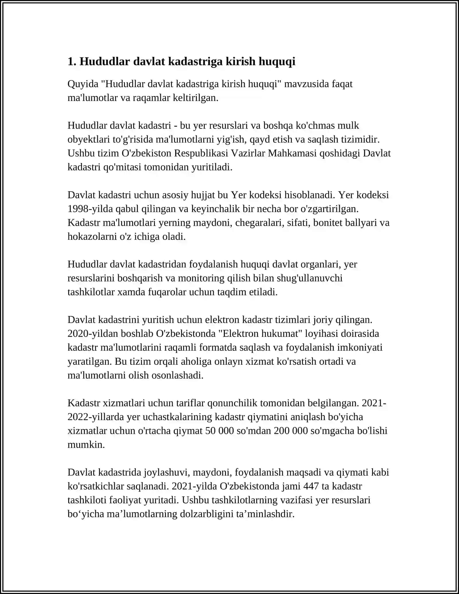HUDUDLAR DAVLAT KADASTRI AXBOROTINI FOYDALANUVCHILARGA BERISH TARTIBI 4