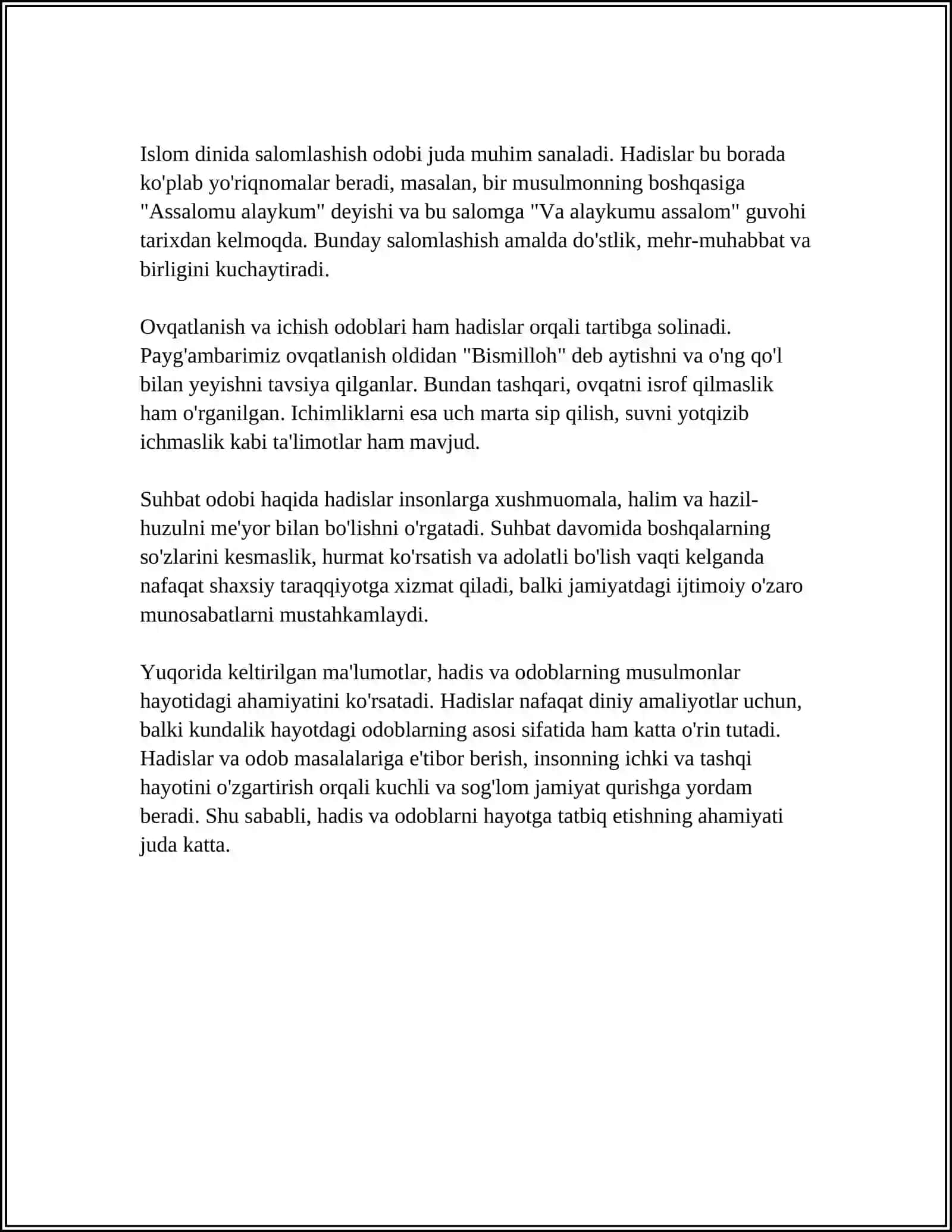 BUXORIYNING “AL-ADAB AL-MUFRAD” ASARINI KONSPEKTLASHTIRISH VA ESSE TAYYORLASH 4