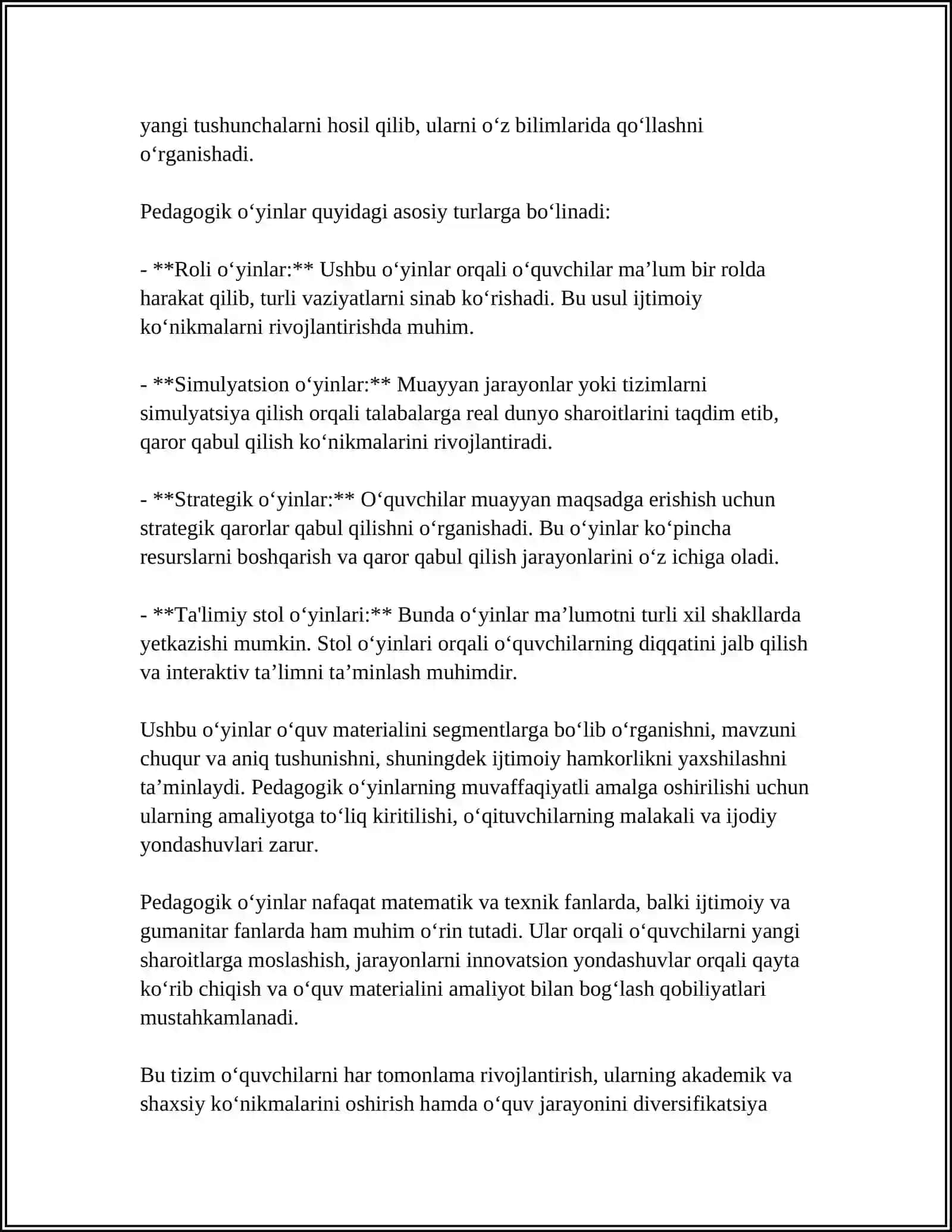 PEDAGOGIK O'YINLARNI TASHKIL ETISH VA O'TKAZISHGA IJODIY YONDASHUV 4