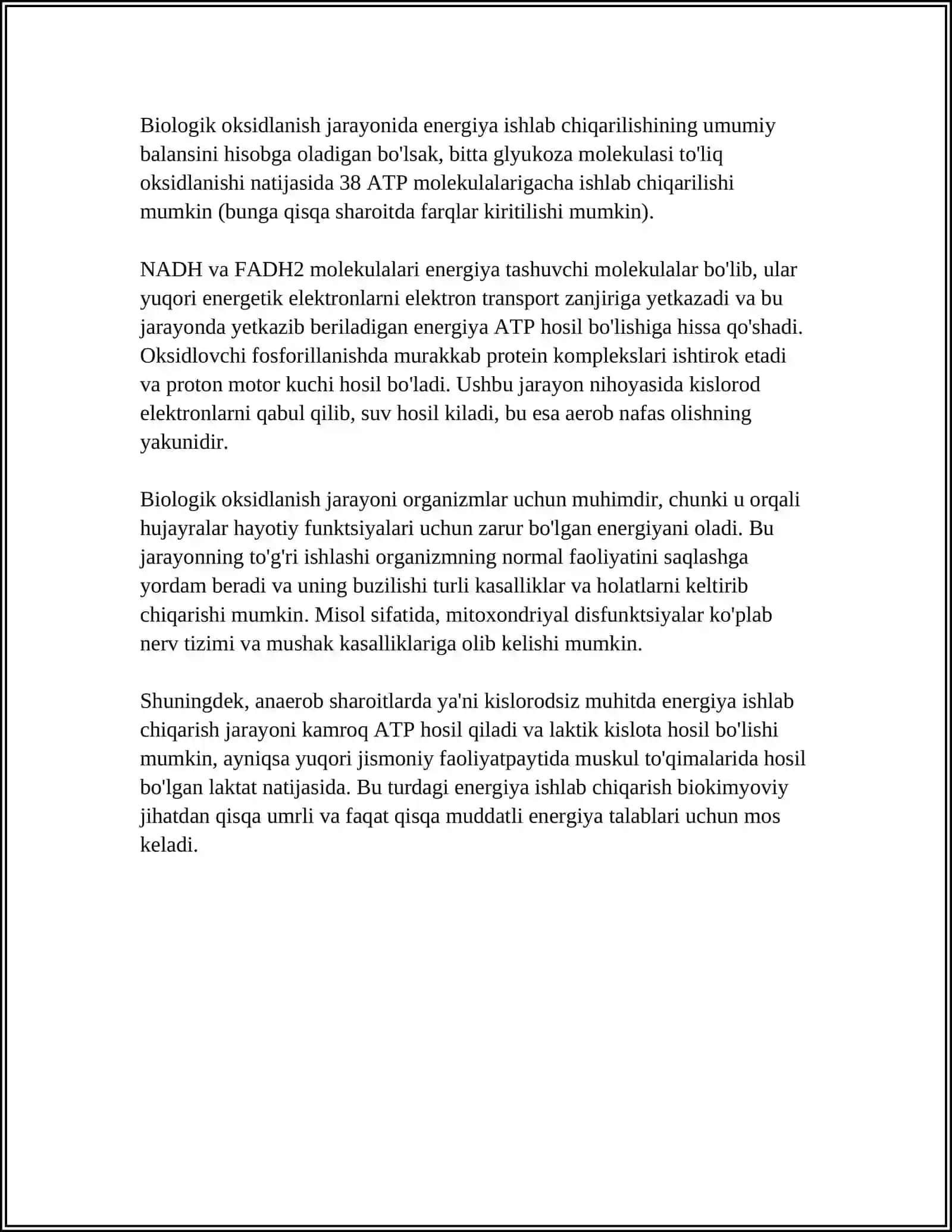 MUSTAQIL ISH Mavzu: BIOLOGIK OKSIDLANISH 4