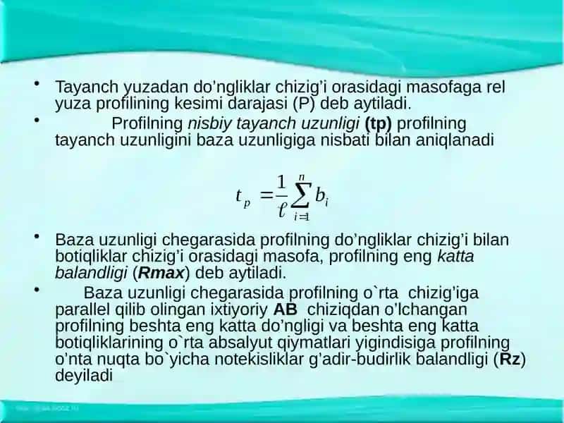 Detal sirti yuzalarning g’adir-budirligi vaularning parametrlari 4