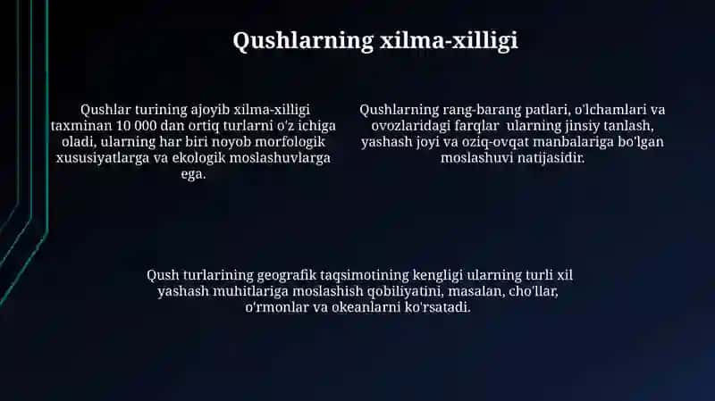 Qushlarning xilma-xilligi va ahamiyati 4