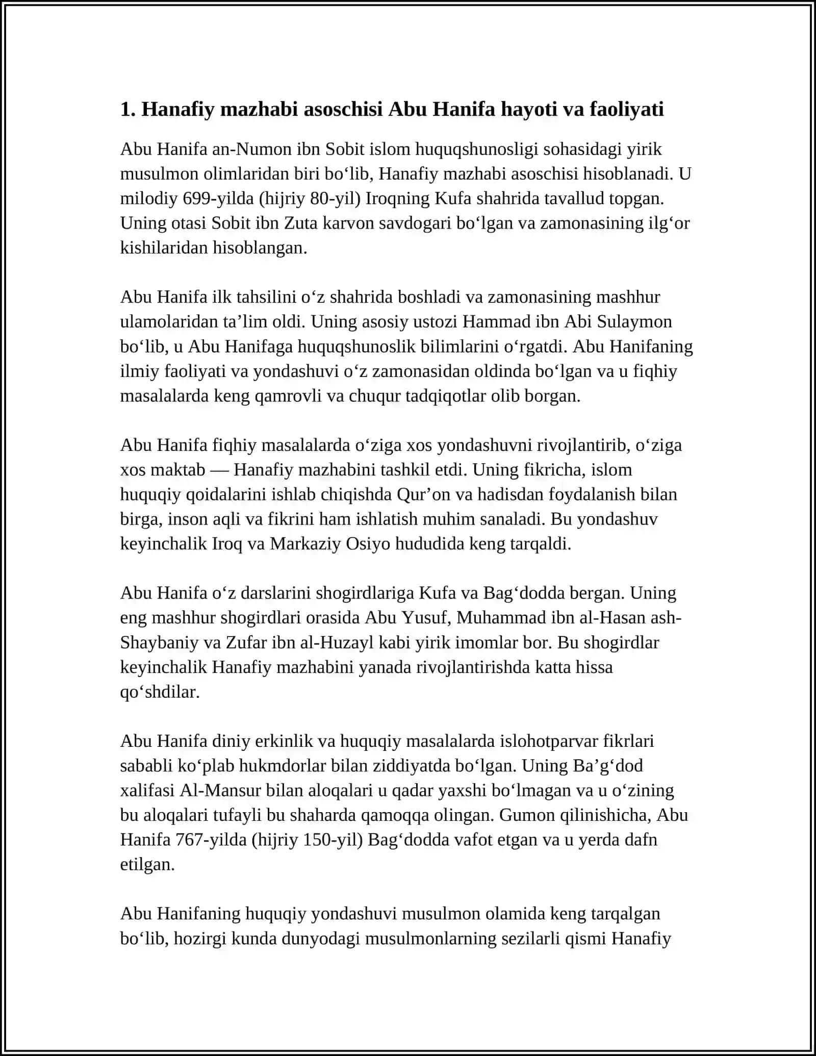 HANAFIY MAZHABI RIVOJIDA MARKAZIY OSIYO FAQIHLARINING ROLI VA HISSASI 4