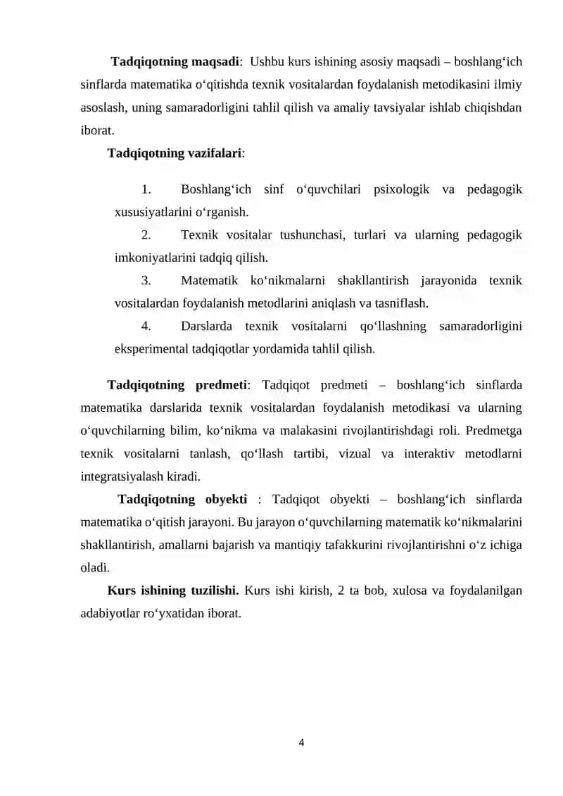 BOSHLANG‘ICH SINFLARDA MATEMATIKA O‘QITISHDA TEXNIK VOSITALARDAN FOYDALANISH METODIKASI 4
