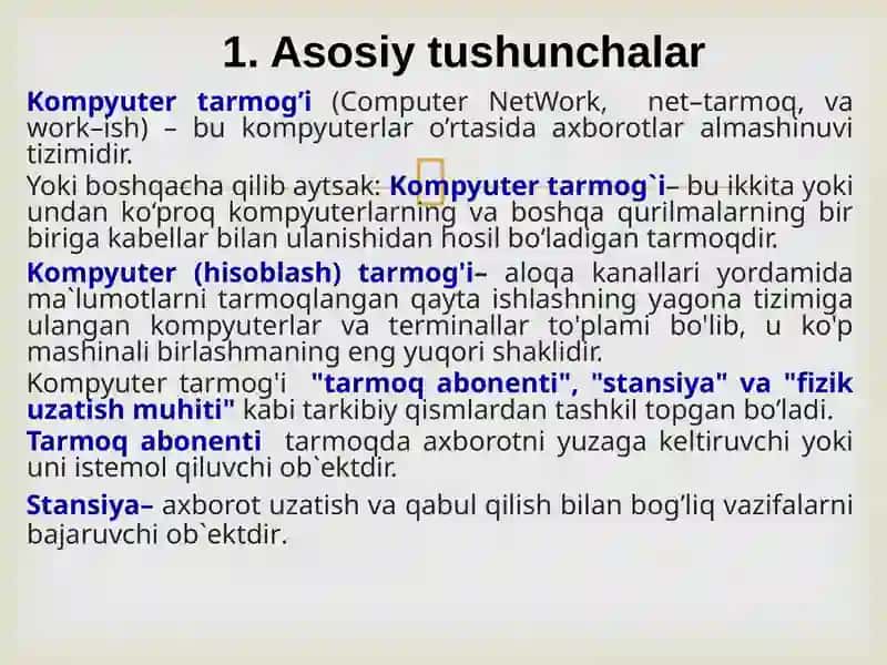 Kompyutertarmoqlari.Internet tarmogʼi va uning tashkil etilishi 4