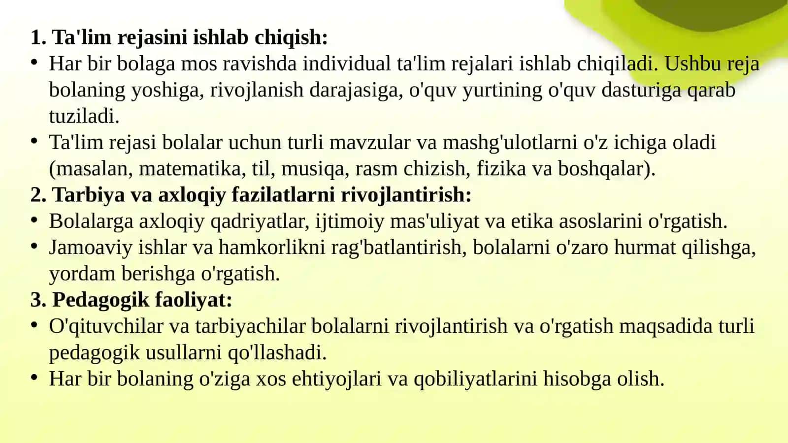 Maktabgacha ta'lim tashkilotida ta'lim-tarbiya jarayoni va metodik ishlarni tashkil etish 4