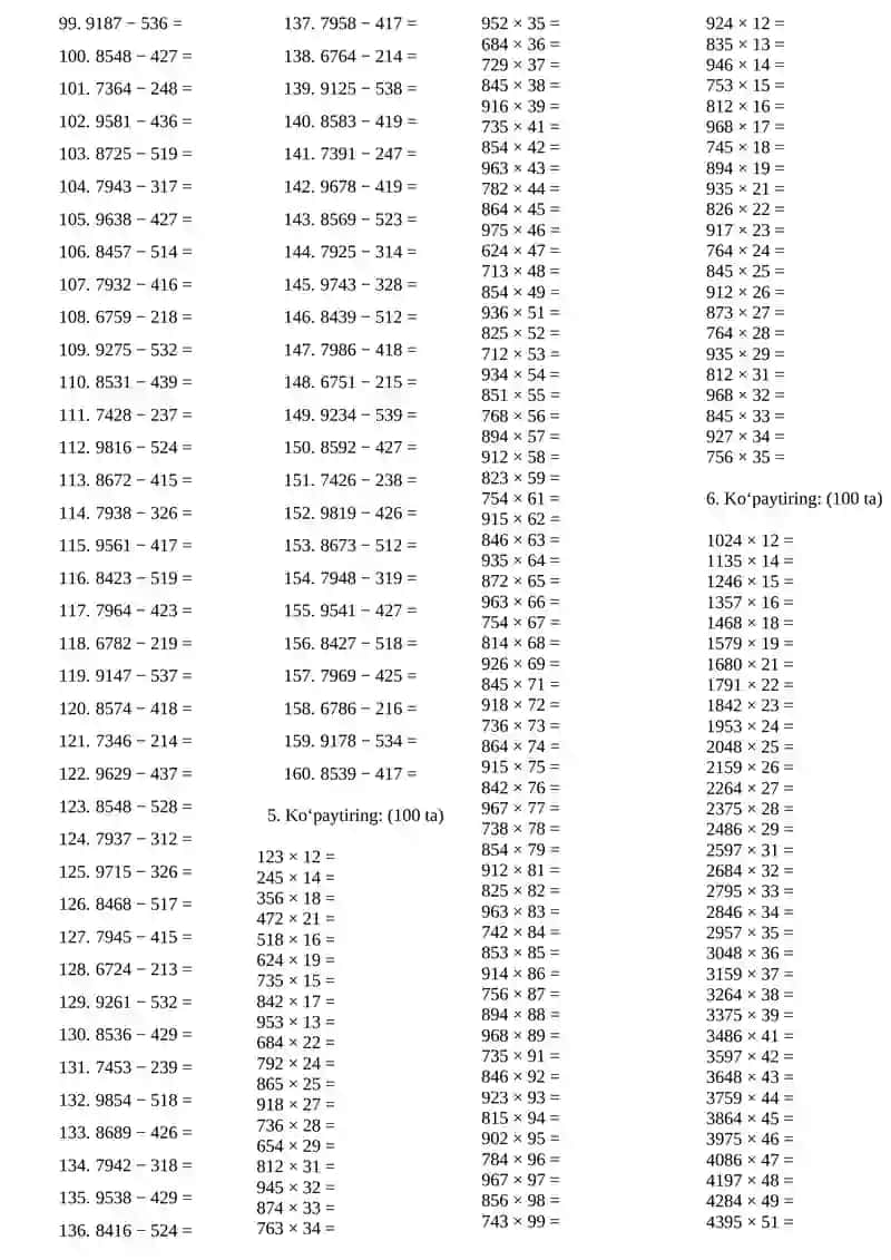 2-4-sinf uchun matematikadan 1200 ta misol 4