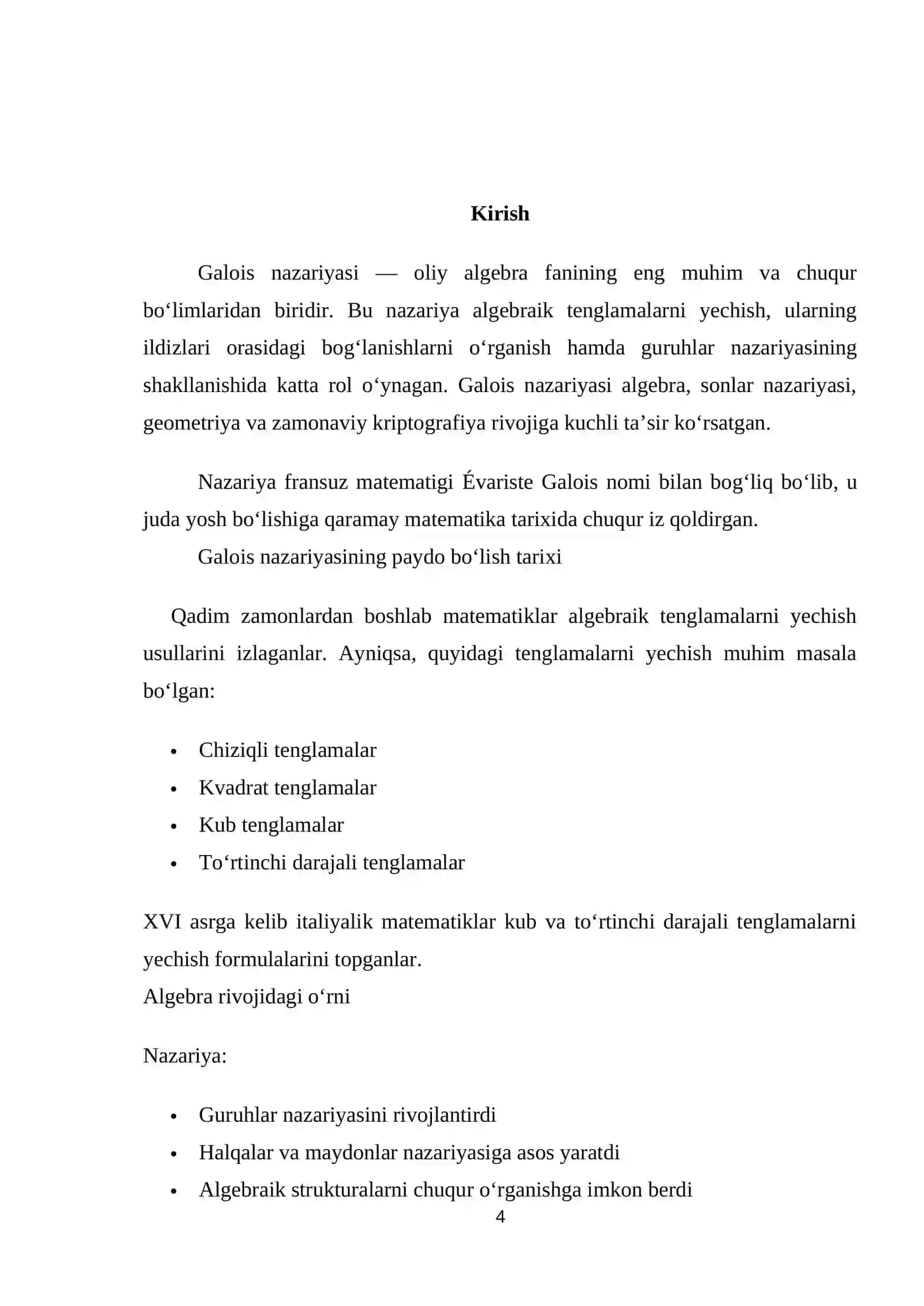 Galois nazariyasi asoslari va algebraik tenglamalarni yechiluvchanligi 4