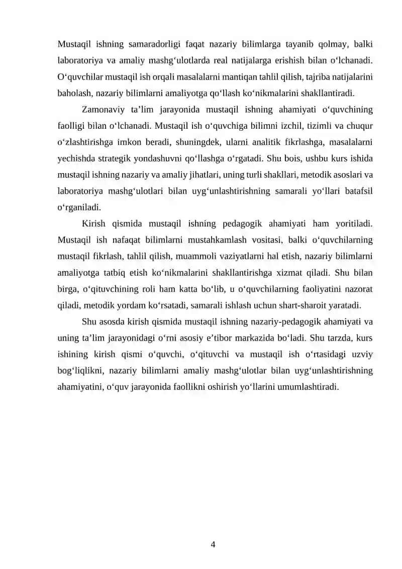 Mustaqil ishlash metodlari amaliy va labaratoriya mashg‘ulotlari 4