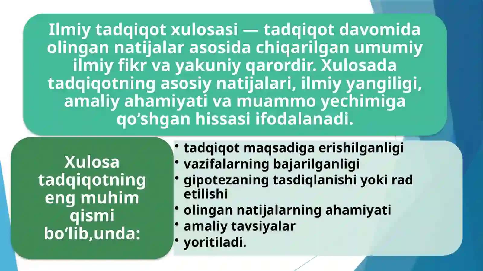 ILMIY TADQIQOT XULOSALARINI SHAKLLANTIRISH VA SAMARADORLIGINI BAHOLASH 4