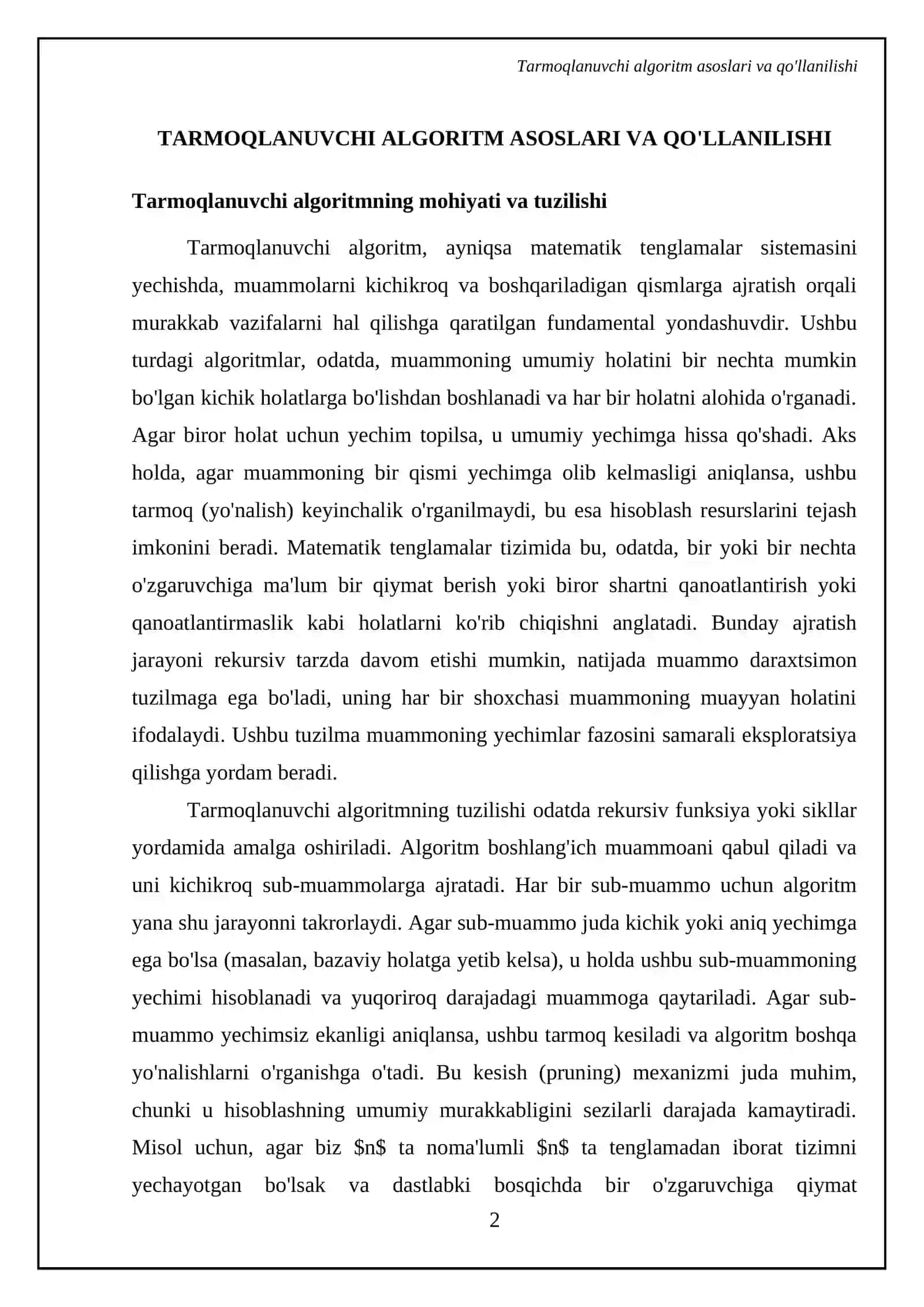 Matematik tenglamalar sistemasi uchun tarmoqlanuvchi algoritmlarni tuzish 4