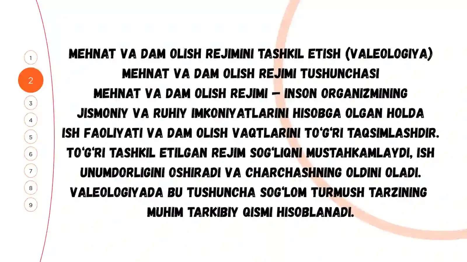 Mehnat va dam olish rejimini tashkil etish 4