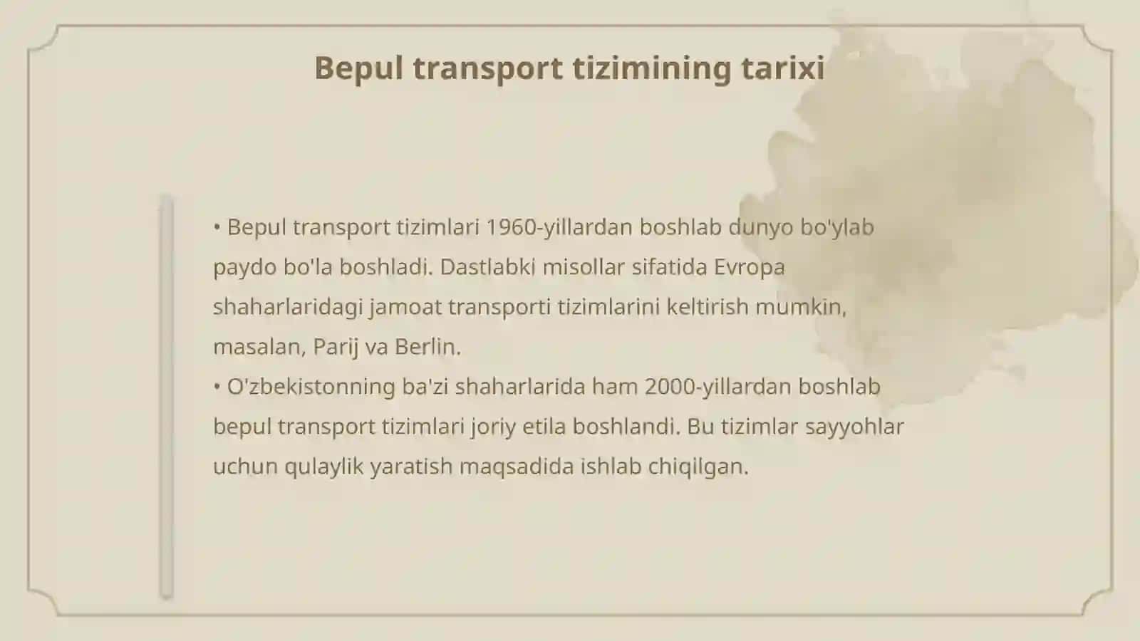 Bepul transport tizimi: turizmni rivojlantirish vositasimi 4