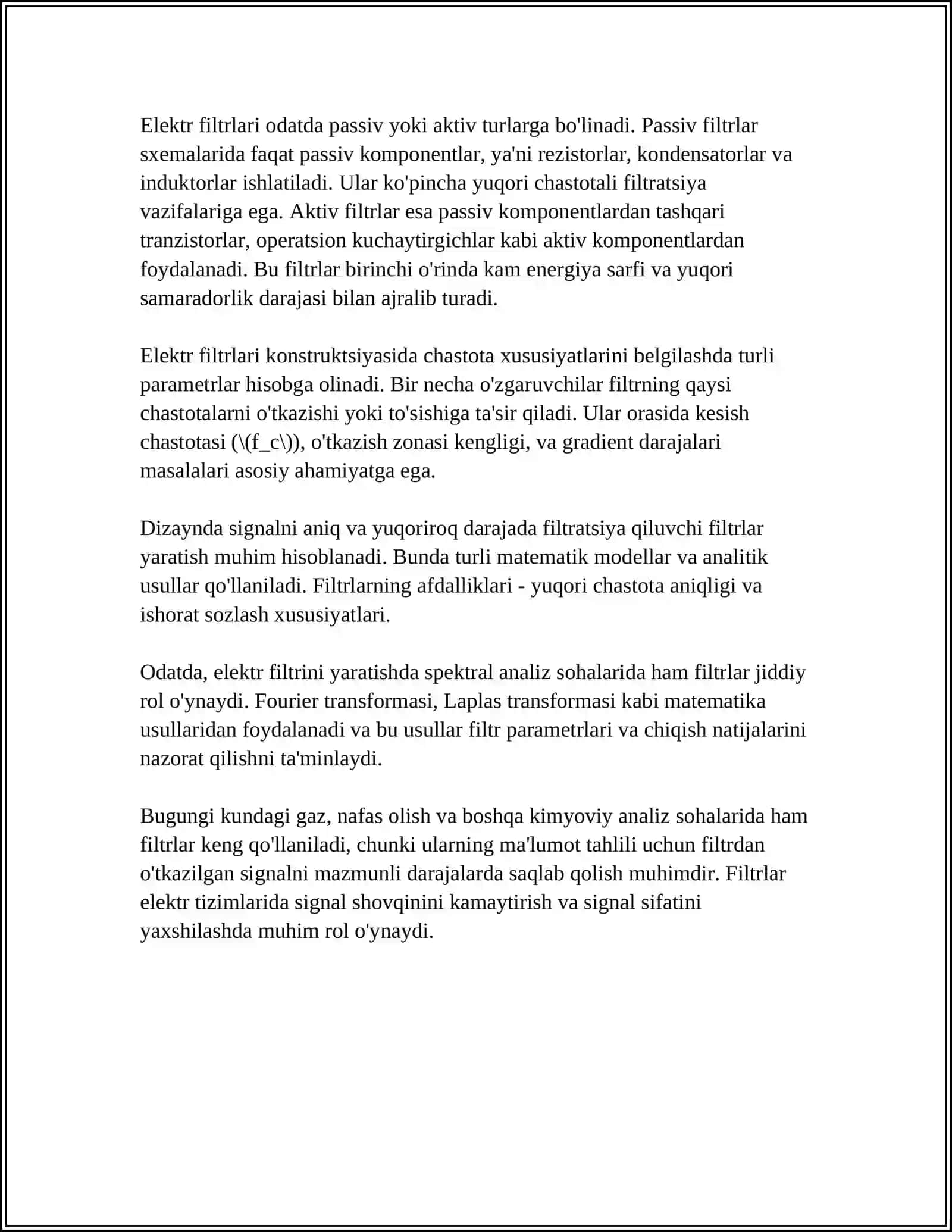 ELEKTR FILTRLAR TO‘G‘RISIDA UMUMIY MA‘LUMOTLAR 4