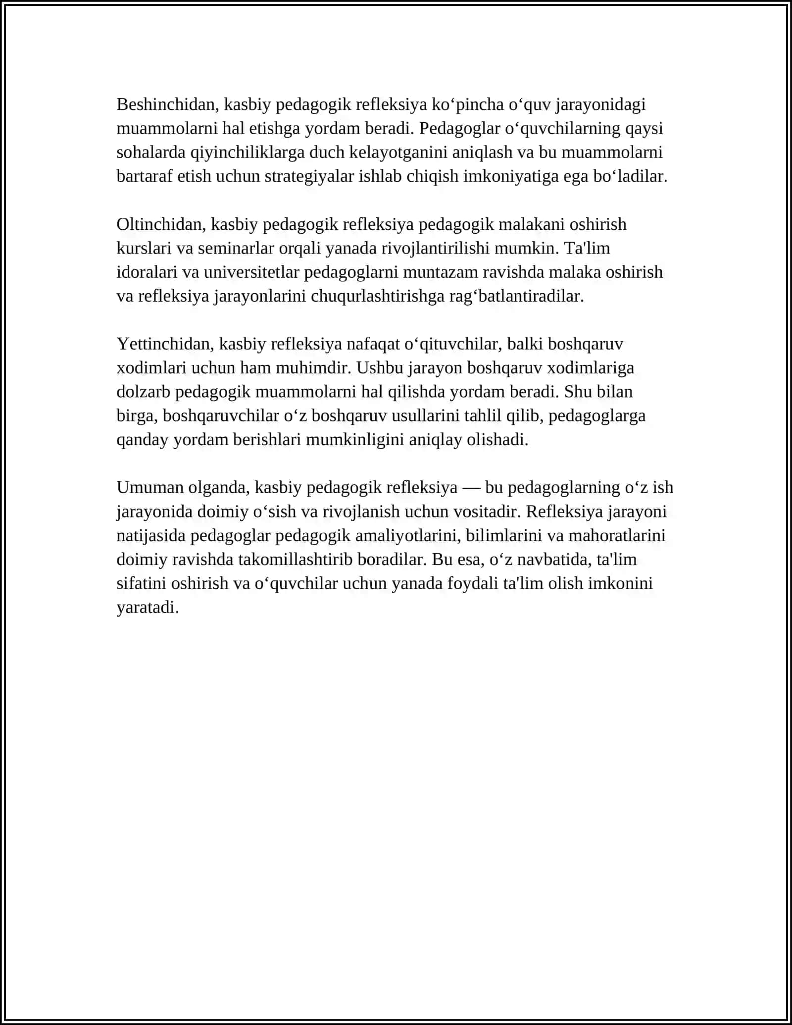 OʻQITUVCHINING KASBIY PEDAGOGIK REFLEKSIYA 4