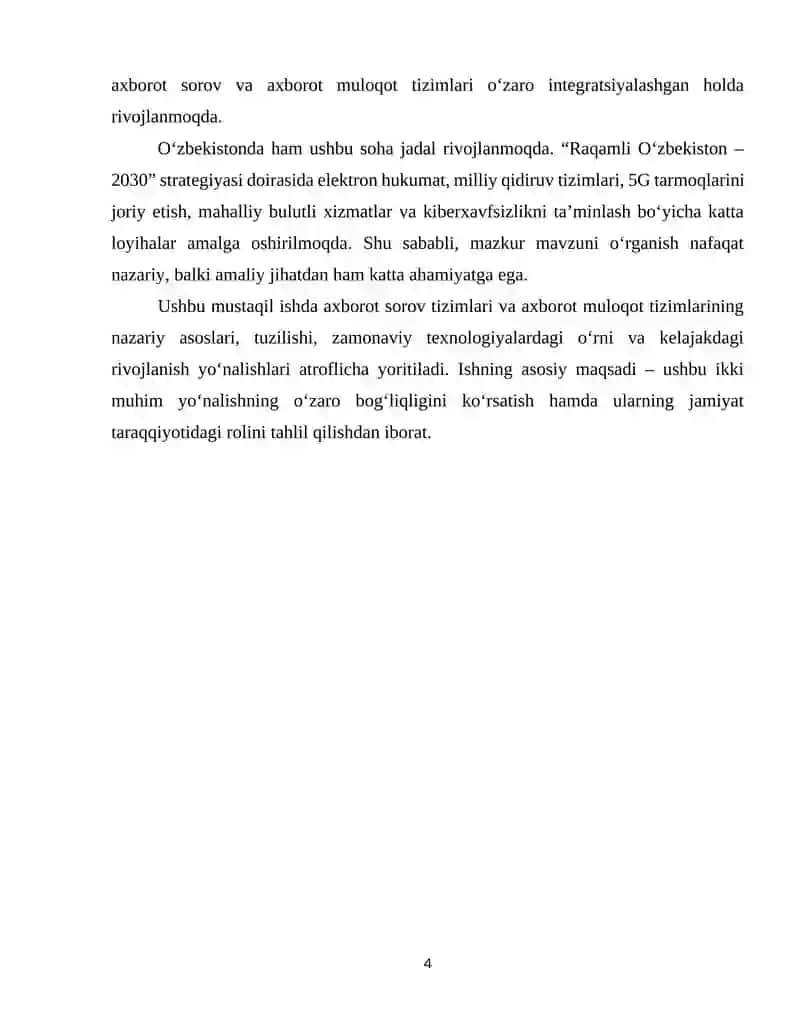 Axborot soʻrov tizimlari. Axborot muloqot tizimlari 4