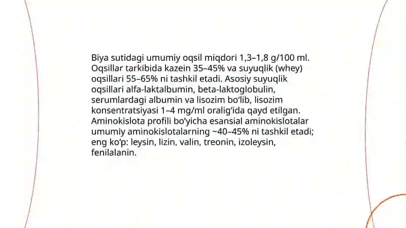 Biya sutidan oziq ovqat sifatida foydalanish va kimyoviy tarkibi 4