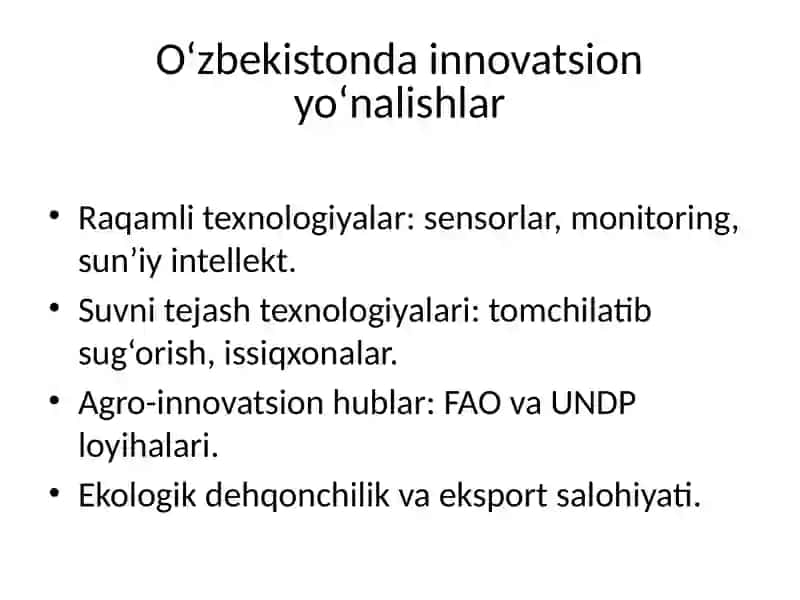 Oʻzbekistonda qishloq xoʻjaligida innovatsiyalar 4