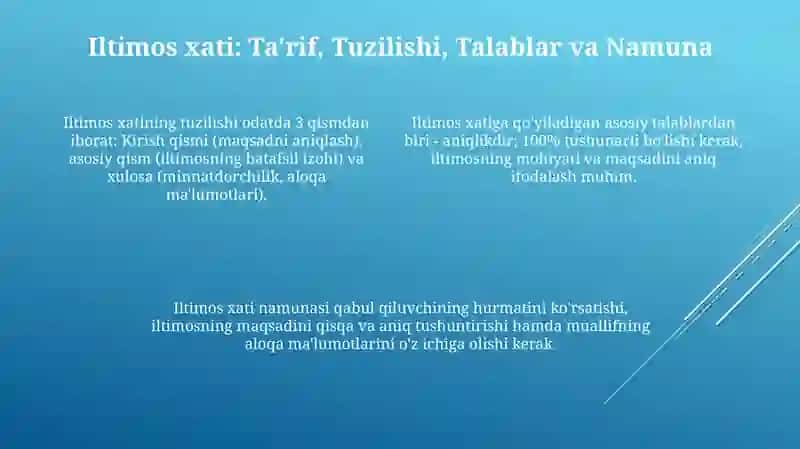Davo xati iltimos xati va so'rov xatining tayyorlanish va yozilish tartibi 4