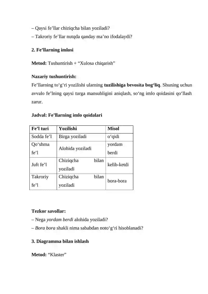 Diagramma, audio matn ustida ishlash. Fe’llarning tuzilishiga ko‘ra turlari va ularning imlosi    7 sinf ona tili DARS ISHLANMASI 4