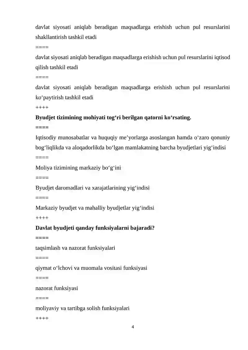 “MOLIYA” FANIDAN TEST SAVOLLARI 4
