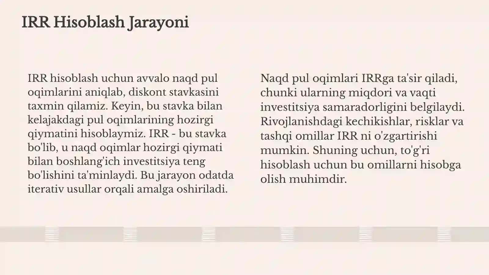 Ichki daromadlilik normasi (IRR) usuli 4
