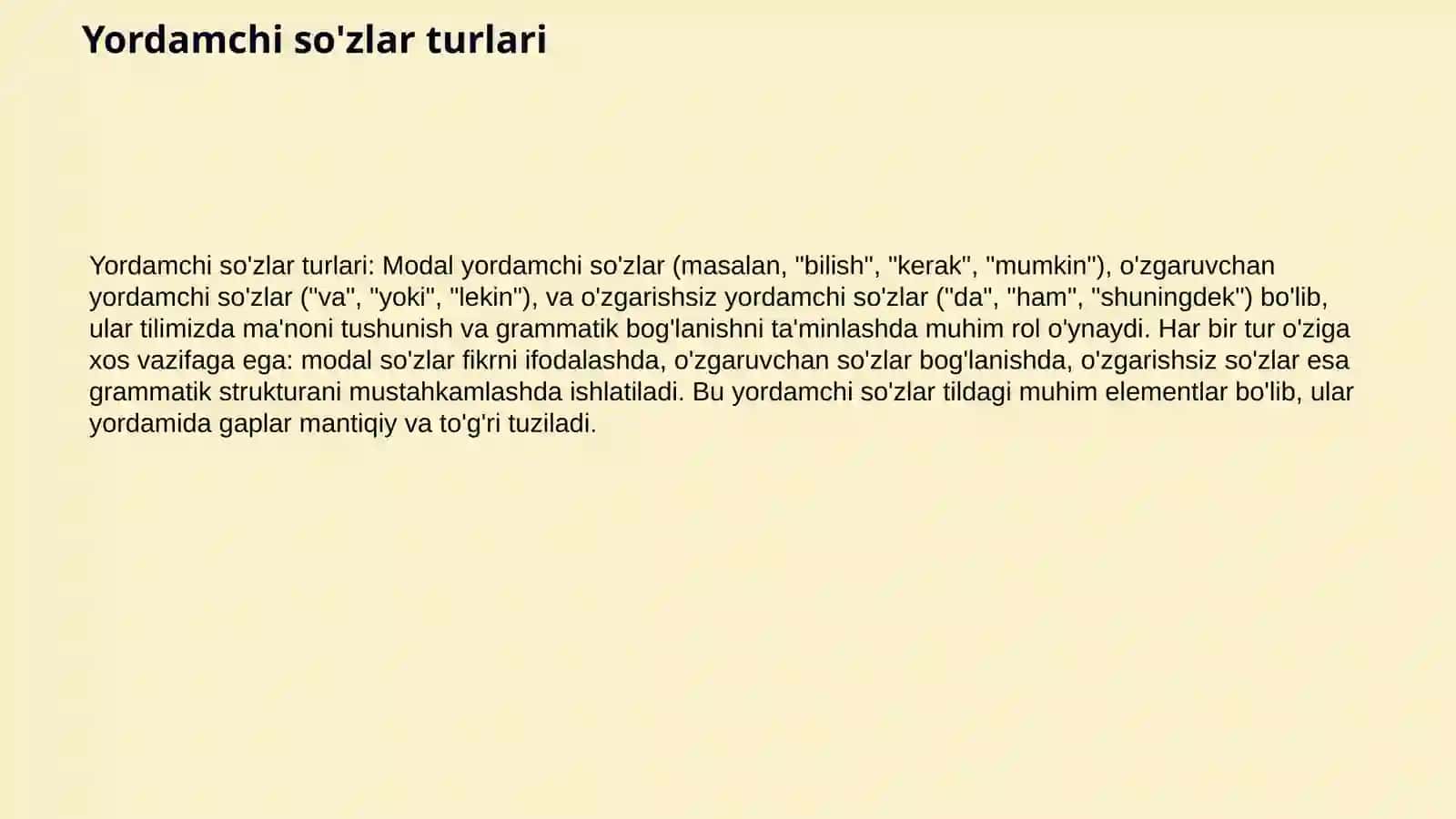 Yordamchi soʻzlar ularning turlari 4