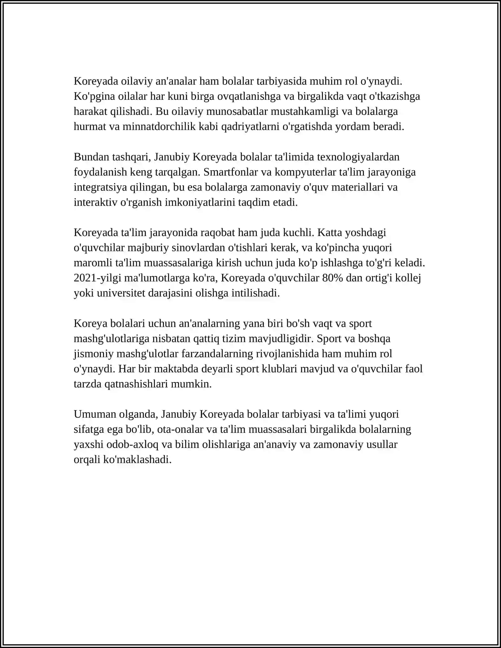 KOREADA TA'LIM TARBIYA VA OILADA TARBIYA 4
