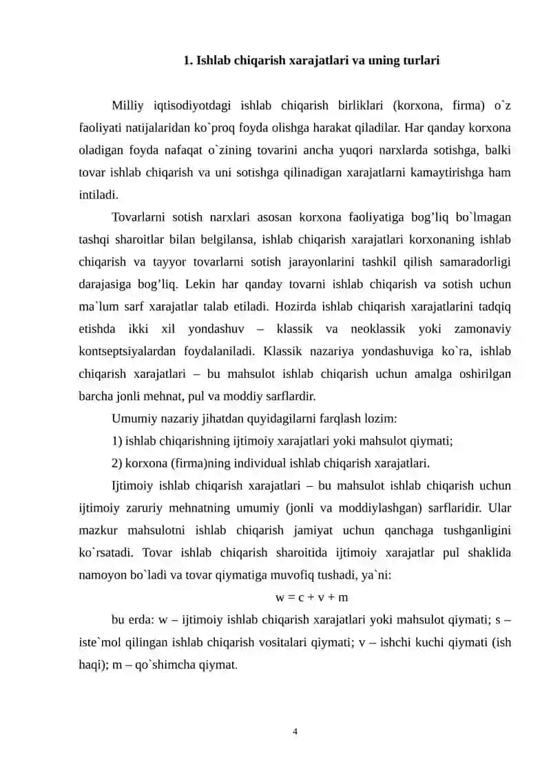 Ishlab chiqarish xarajatlari va foyda tashkil topishining xususiyatlari 4