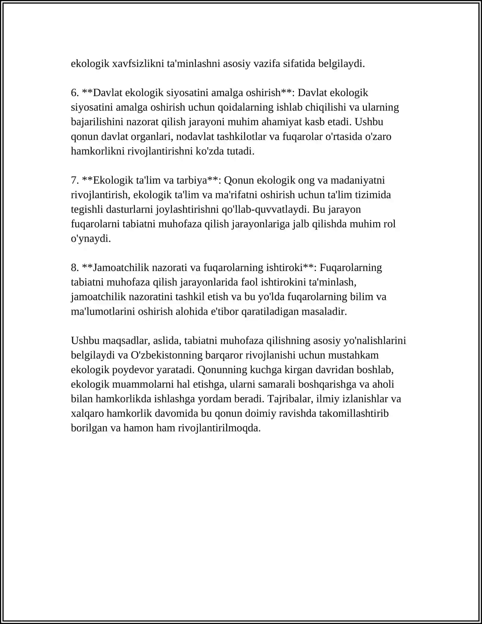 TABIATNI MUHOFAZA QILISH TO'G'RISIDAGI QONUN VA UNING MAZMUNI 4