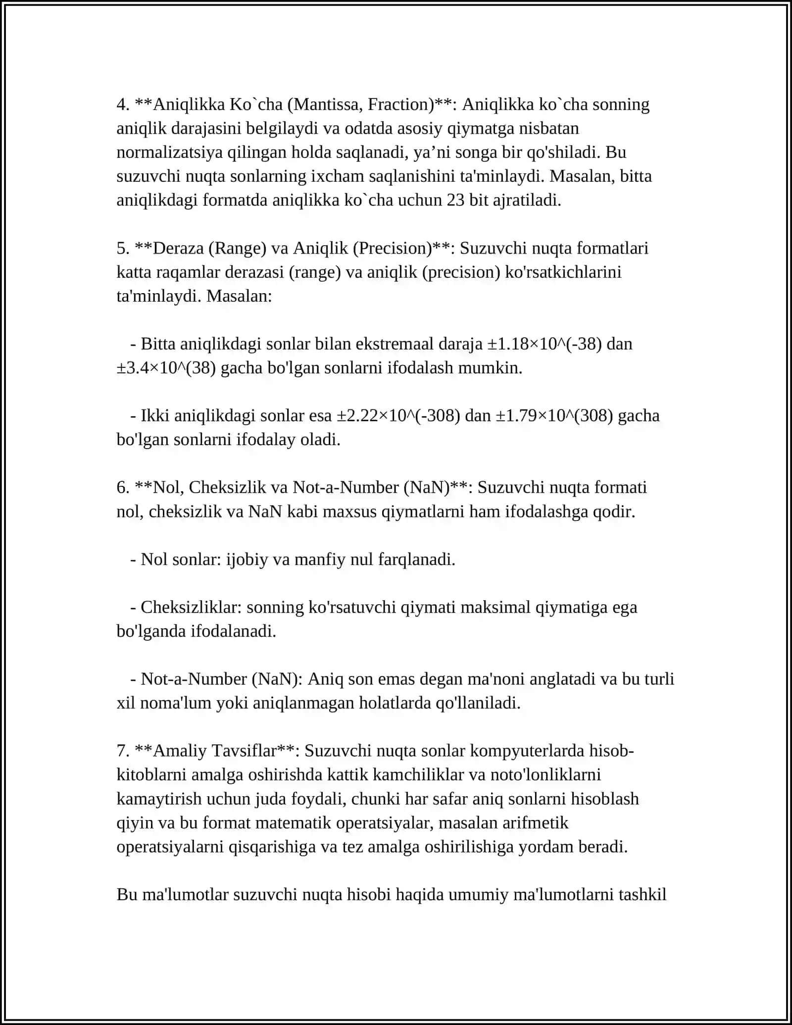 FLOATING-POINT (SUZUVCHI NUQTA) HISOBLASH ALGORITMLARI VA IEEE 754 STANDARTI 4