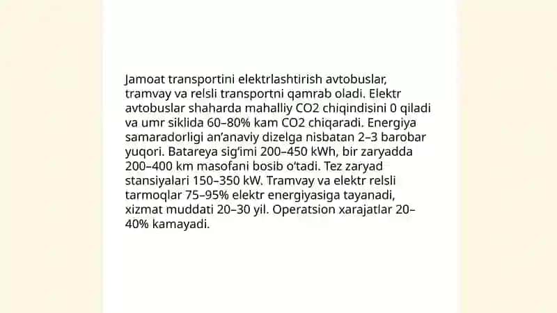 Ekologik tozza transport tizimini rivojlantirish 4