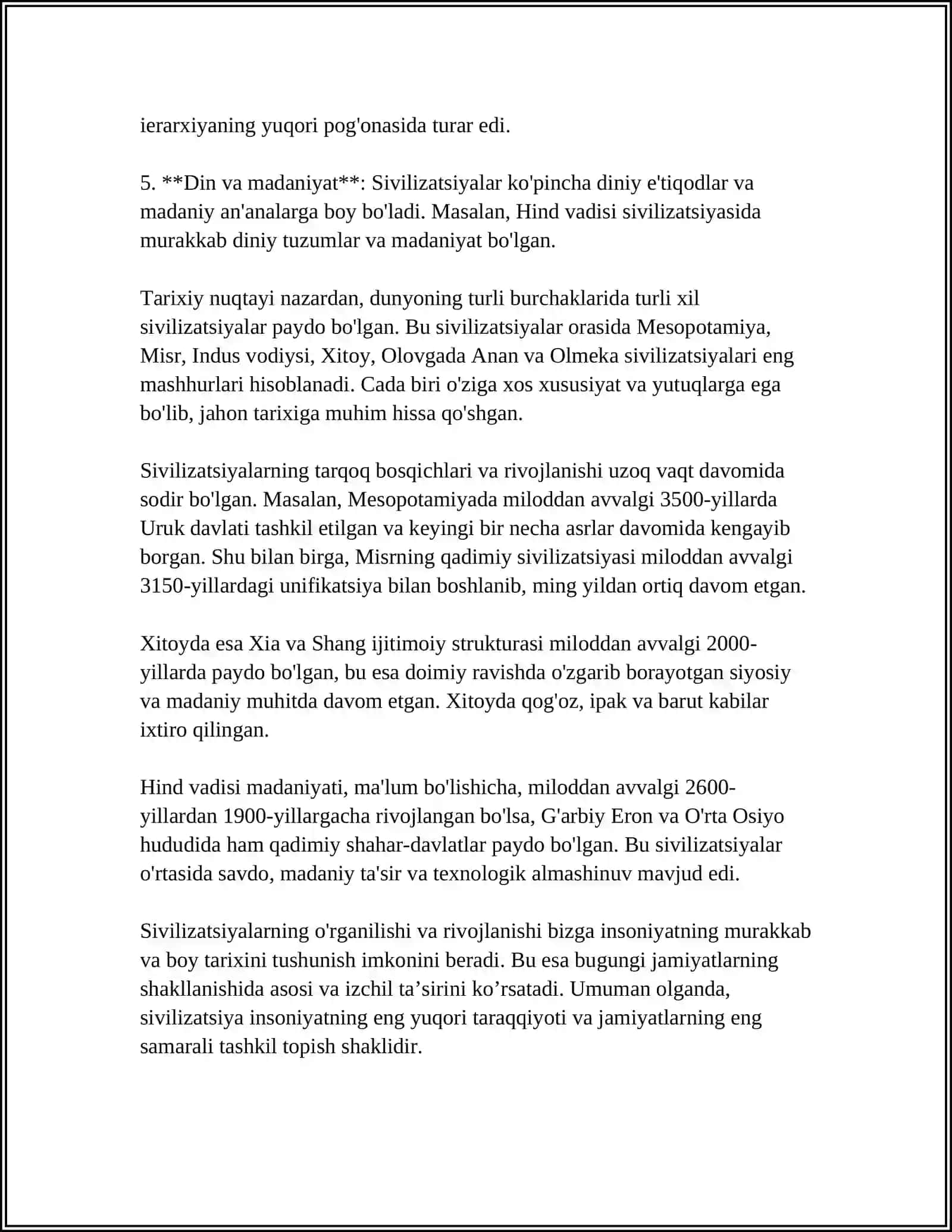 S. XANTINGTONNING "SIVILIZATSIYALAR TO'QNASHUVI" ASARINI O'QISH VA MOHIYATI BO'YICHA ESSE TAYYORLSH 4