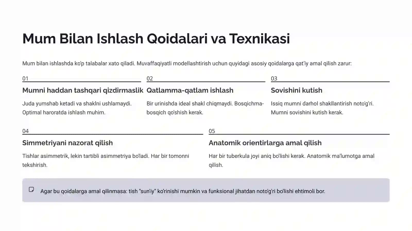 Ortopedik Stomatologiyada Tishlarni Mumdan Modellashtirish 4