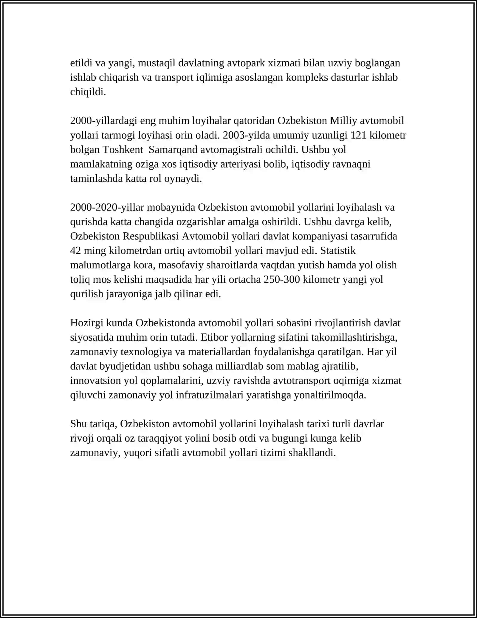 O‘ZBEKISTONDA AVTOMOBIL YO‘LLARINI LOYIHALASH TAJRIBALARI 4