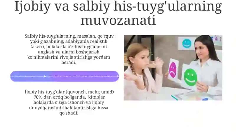 Bolalarda kechuvchi ijobiy va salbiy kechinmalarni sozda tasvirlang va sharhlang 4