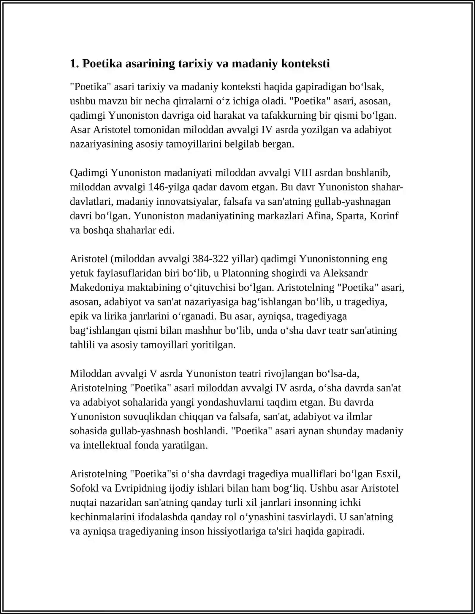 ARISTOTELNING,,POETIKA" ASARINI ÕRGANISH, SHARHINI YOZISH 4