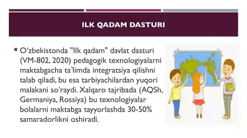 yosh avlodni tarbiyalashda pedagogik texnologiyalarni qoʻllash jarayonida tarbiyachilarga qoʻyiladig 4