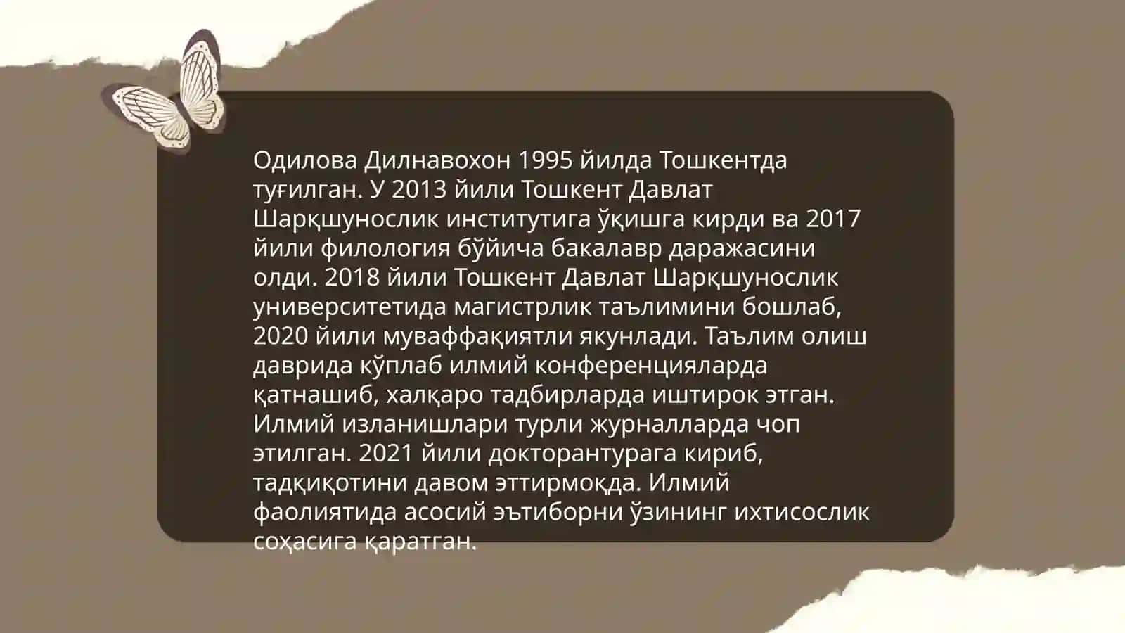 Одилова Дилнавохон Давлатжон қизи биографияси 4