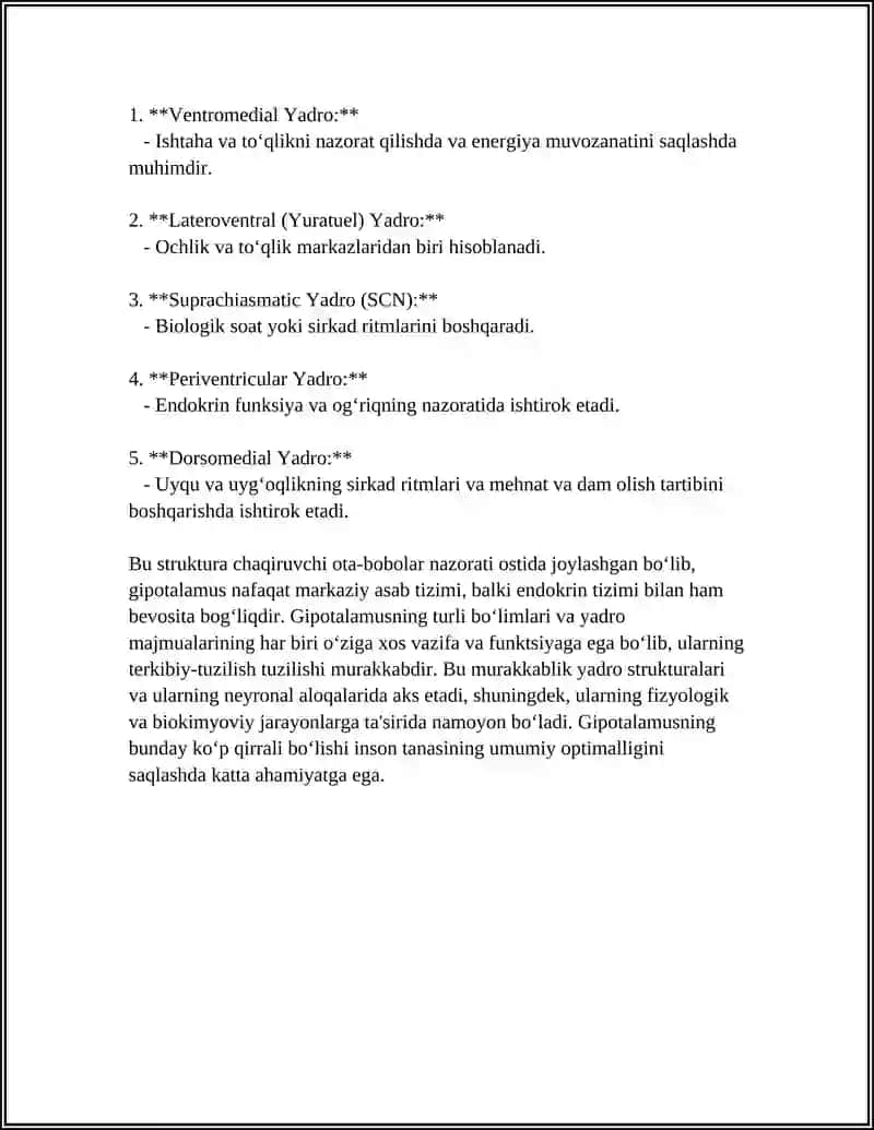 GIPOTALAMUS O'ZAKLARI VA ULARNING KILINIK AHAMIYATI 4
