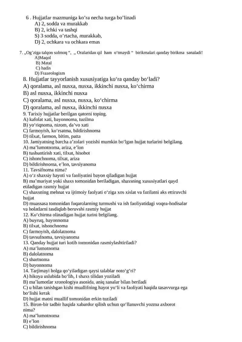 Akademik yozuv 2 fanidan yakuniy nazorat uchun test savollari 4