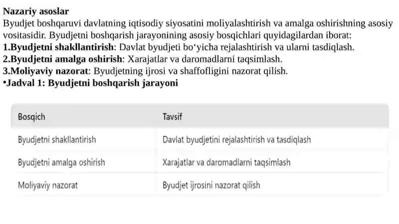 O‘zbekiston Respublikasi Moliyavazirligining byudjet sohasini boshqarish dagi vakolatlari 4
