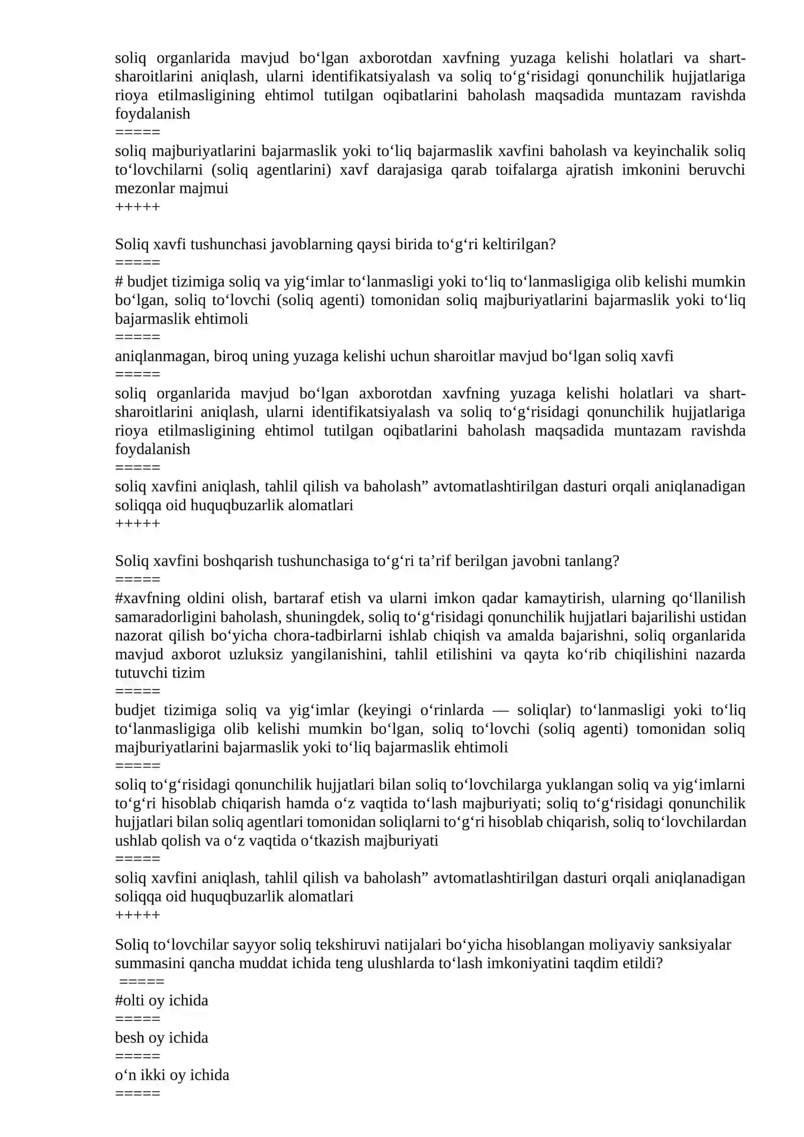 Soliq Ma’murchiligi fanidan yakuniy savollar 4