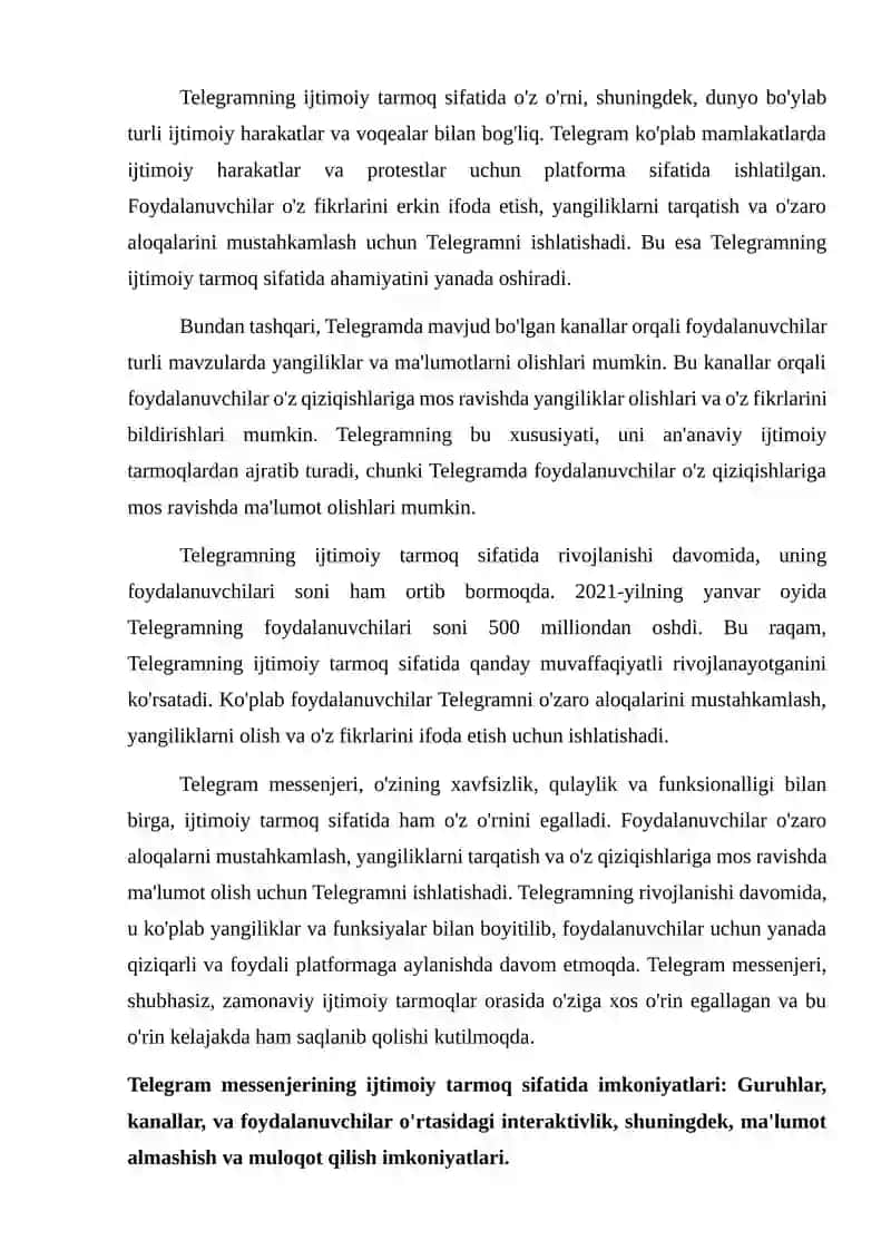 Telegram messenjer ijtimoiy tarmog'i va undan maqsadli foydalanish 4