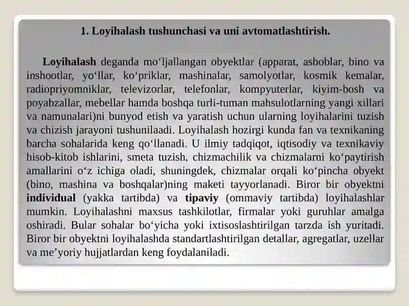 Zamonaviy avtomatlashtirilgan loyihalash tizimlari va ularni texnik sohalarda qo’llanilishi 4