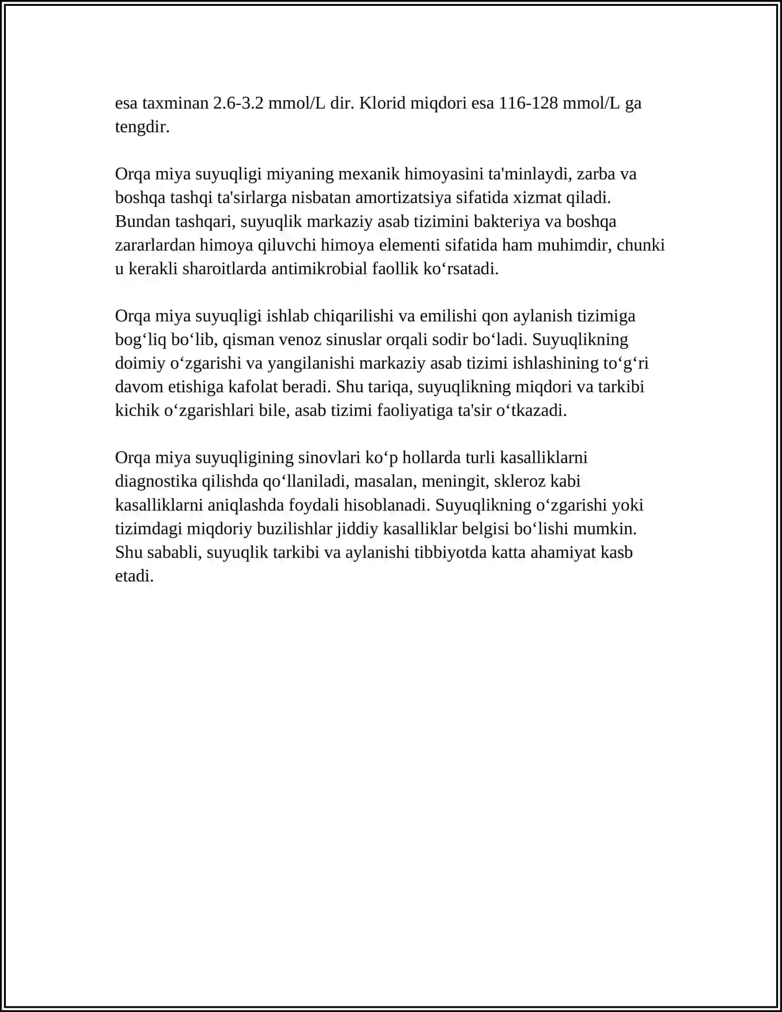 ORQA MIYA SUYUG'I: HOSIL CIRCULYATSIYASI, KLINIK AHAMIYATI 4