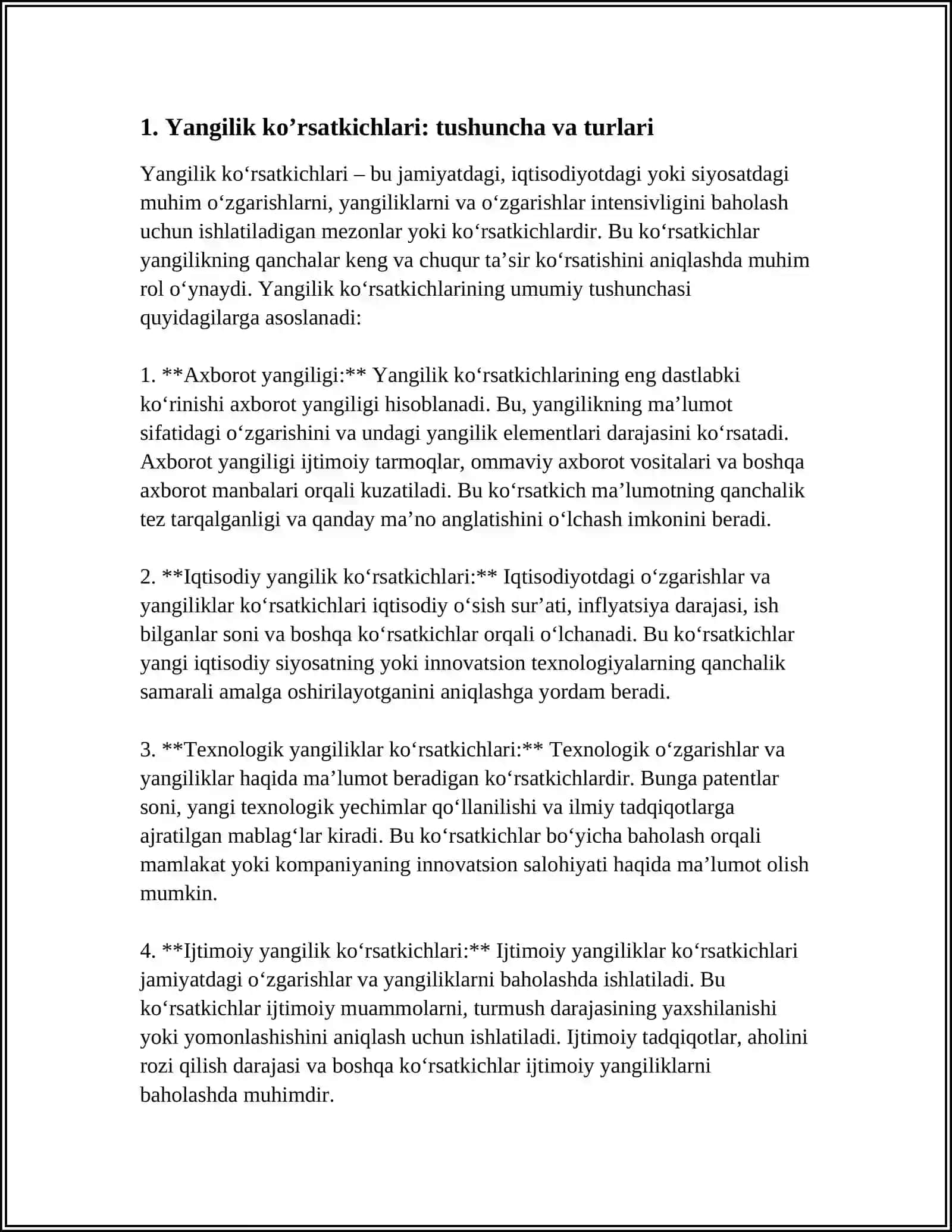 YANGILIK KO’RSATKICHLARI. NEGATIVIZMGA QARSHI FAOLIYAT USULLARI 4