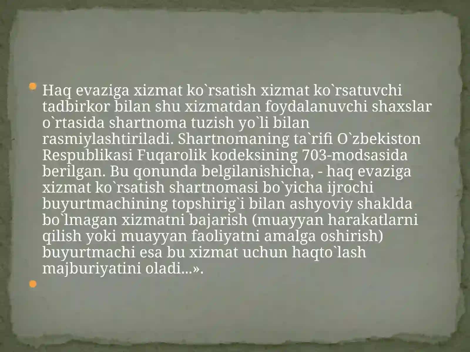 xaq evaziga xizmat ko`rsatish va uning turlari 4